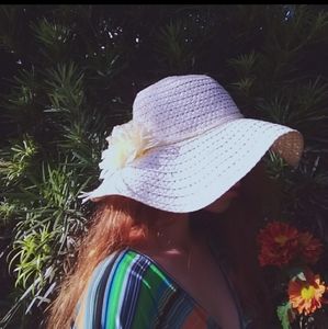 Whimsical Floppy Straw Hat w/ Flower Embellishment